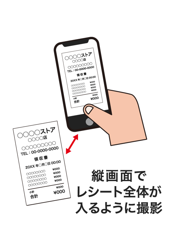 縦画面でレシート全体が入るように撮影